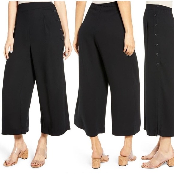 NEW‎ Leith High Rise Wide Leg Crepe Trouser Pants With Side Slit Size Med Black - Picture 1 of 16
